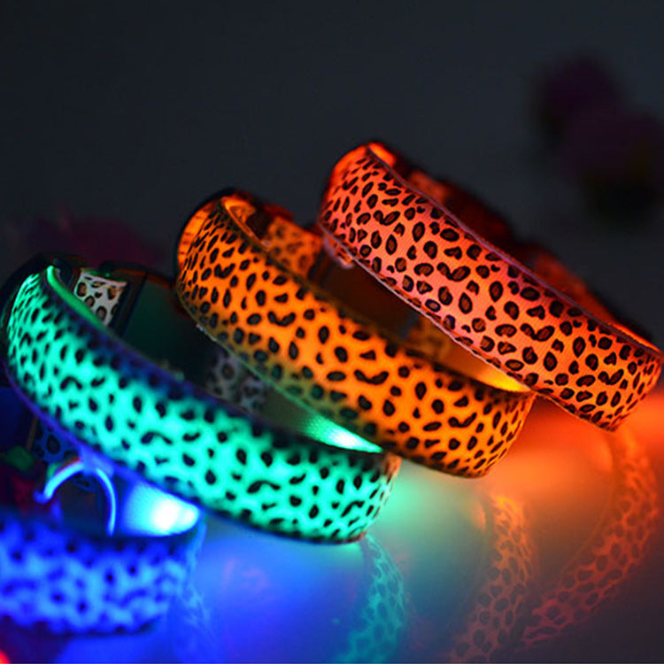 Leopard Collar Led Luminous Dog with Luminous Collar Dog Collar Dog Chain Large, Medium and Small Pet Supplies Mixed Batch