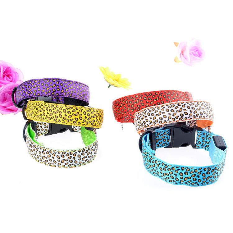 Leopard Collar Led Luminous Dog with Luminous Collar Dog Collar Dog Chain Large, Medium and Small Pet Supplies Mixed Batch